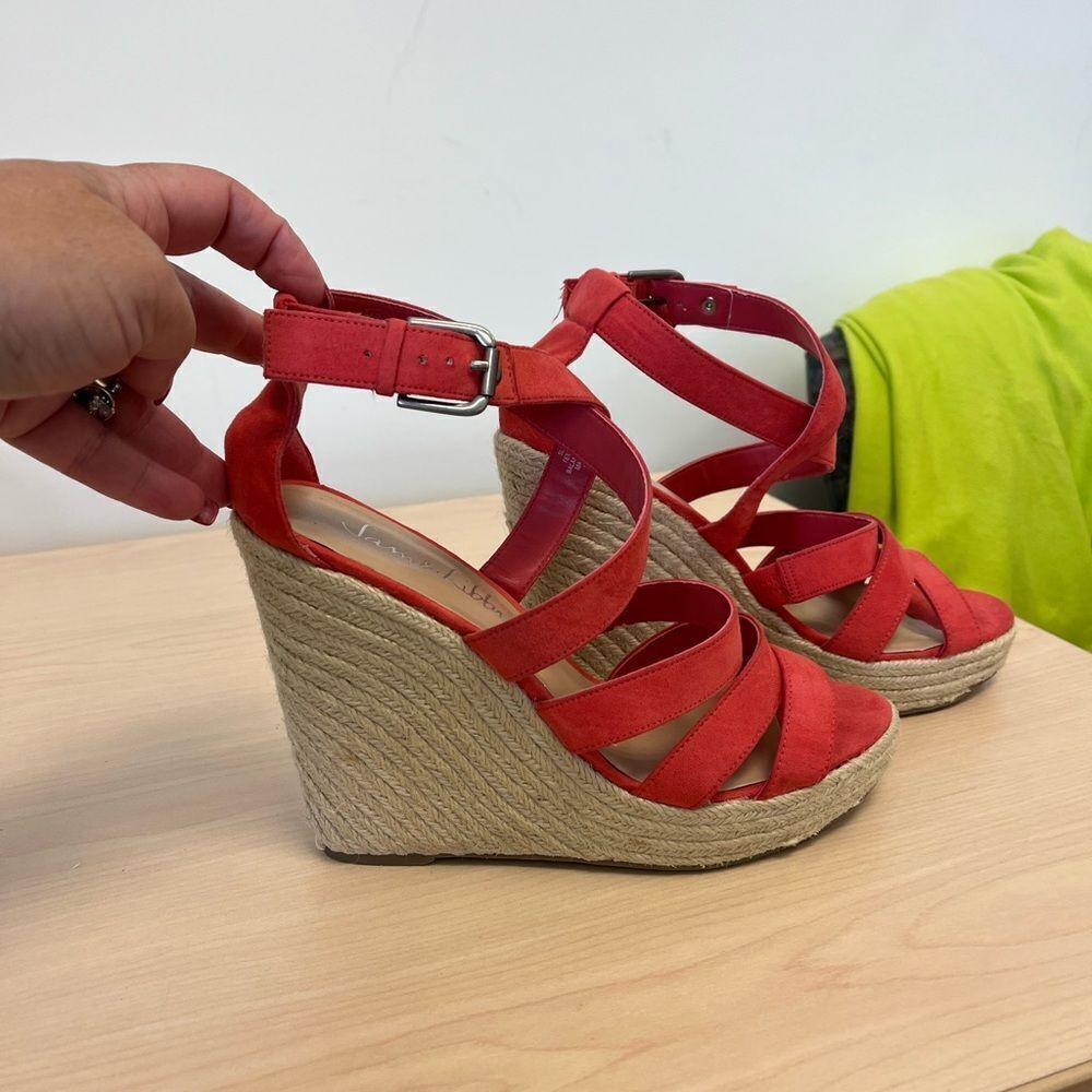 Sam & Libby Salmon Banquet Strappy Espadrille Wedge Sandals sz 9 EUC